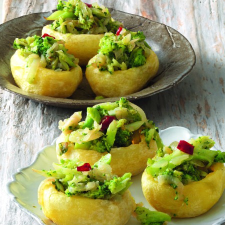 Fried Potato Boats with Onion and Broccolini