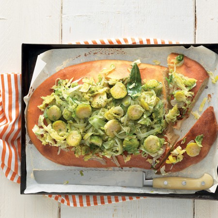 Brioche Focaccia with Leeks and Brussels Sprouts