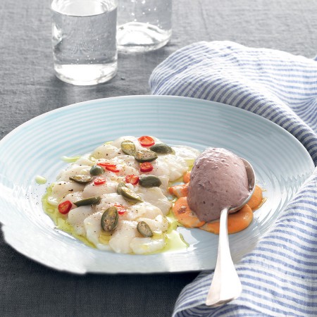 Scallop Carpaccio and Taggiasca Olive Sorbet