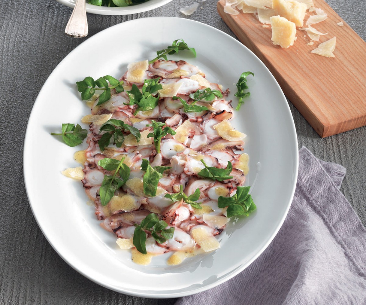 Octopus Carpaccio With Dandelion and Watercress Recipe - La Cucina Italiana