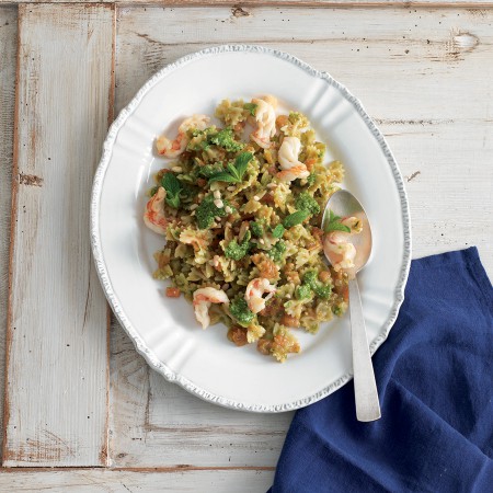 Cold Pasta and Shrimp With Quick Pesto and Mint