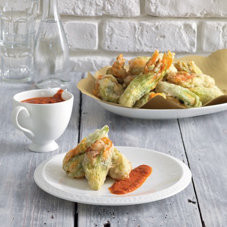 Sardine-Stuffed Zucchini Flowers With Sun-Dried Tomato Sauce