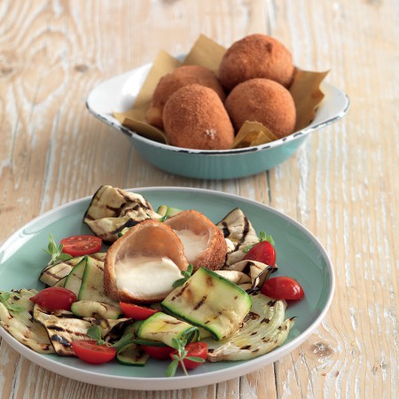 Fried Mozzarella Bites With Grilled Vegetables