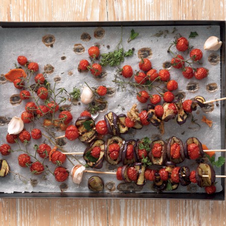 Caramelized Tomato and Eggplant Skewers