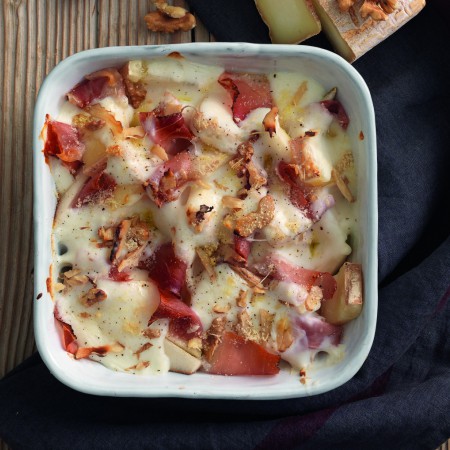 Pear, Taleggio Cheese and Speck Gratin