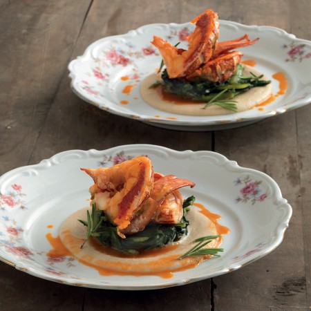 Lobster With Cannellini Cream, Chicory and Bell Pepper Sauce