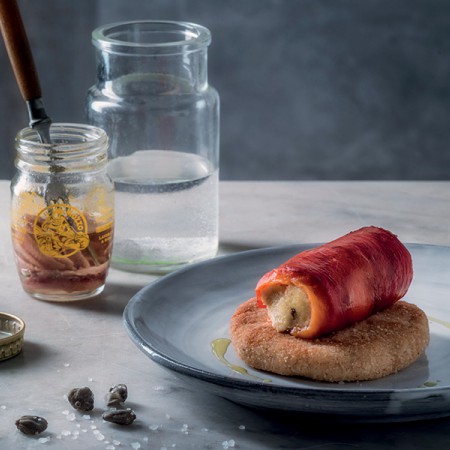 Baccalà Rollatini on Cannellini Bean Croquettes
