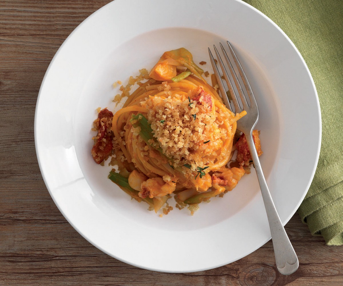Spaghetti With Seafood Sauce and Crispy Thyme Bread Crumbs-image