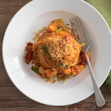 Spaghetti With Seafood Sauce and Crispy Thyme Bread Crumbs