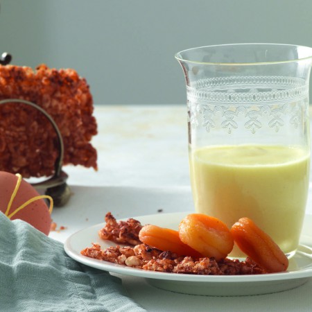 Puffed Rice Crisps with White Port Zabaglione and Apricots