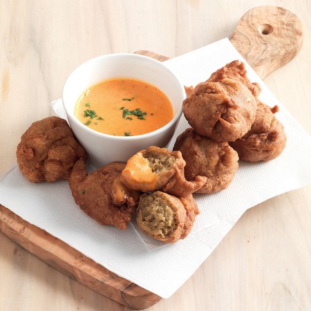 Eggplant Fritters with Pink Mayonnaise