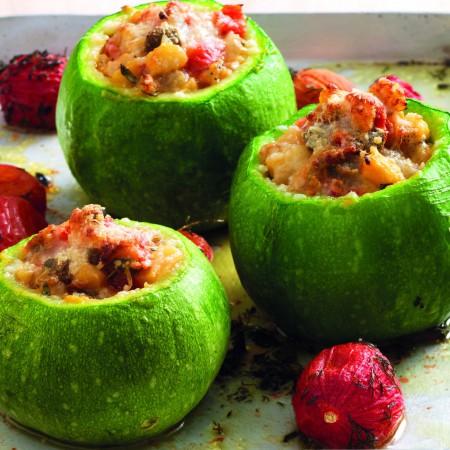 Stuffed Round Zucchini with Tomato, Fennel and Chili Pepper