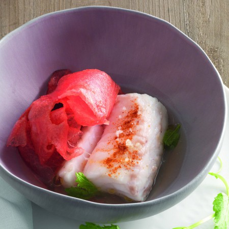 Fresh Cod with Tomato Water and Watermelon
