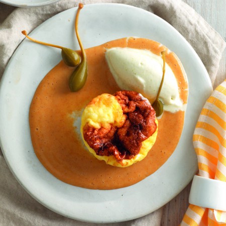 Mini Frittatas with Mussel Sauce and Caper Gelato