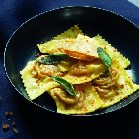 Ravioli Homemade with Pumpkin, Amaretti and Mostarda