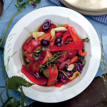 Grilled Pepper Salad with Capers and Olives