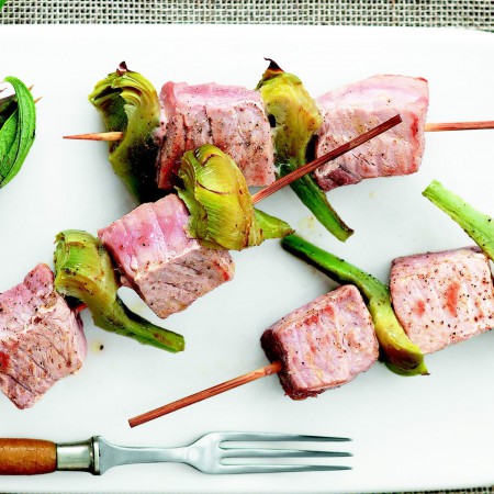 Tuna and Artichoke Skewers with Green Sauce