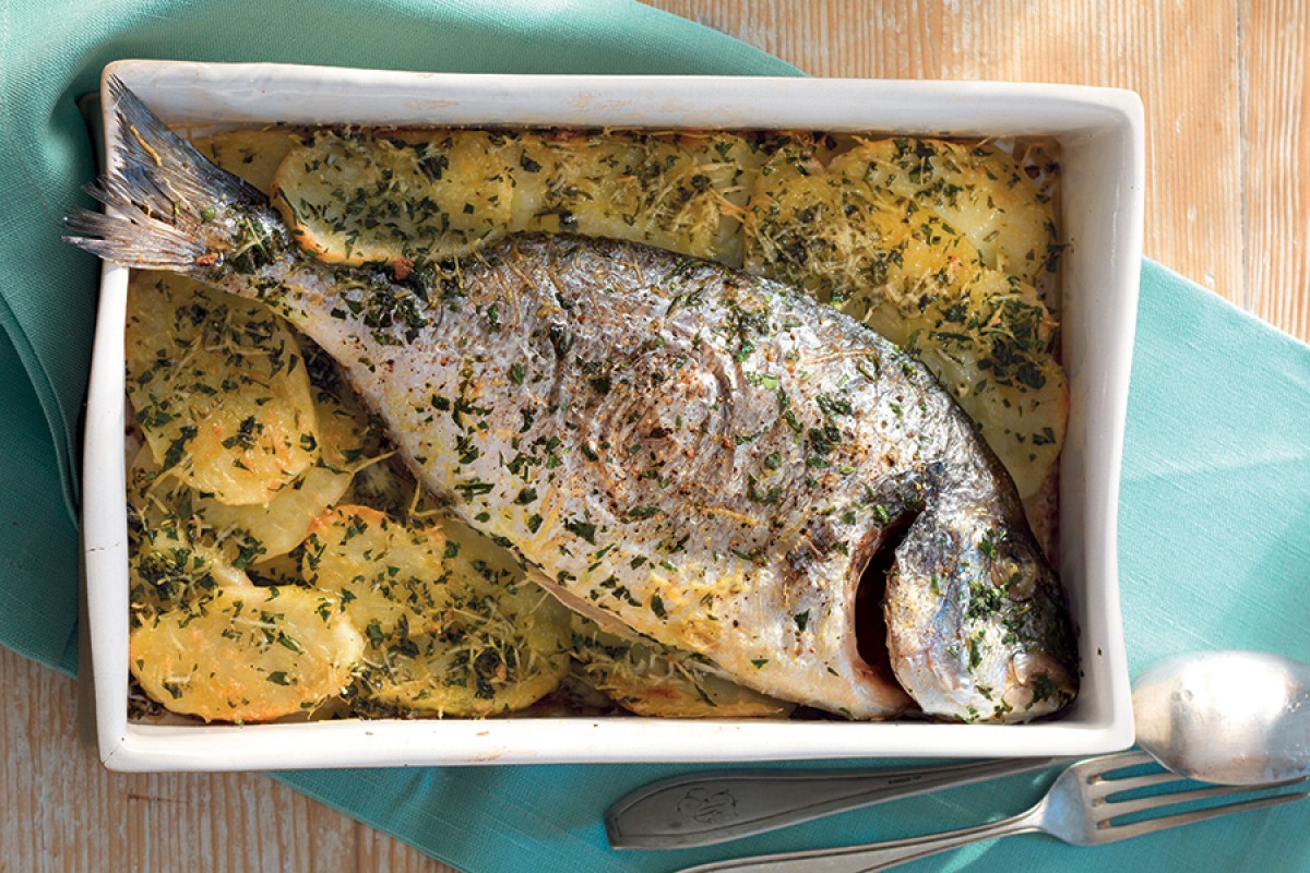 Baked Sea Bream With Potatoes and Pecorino image