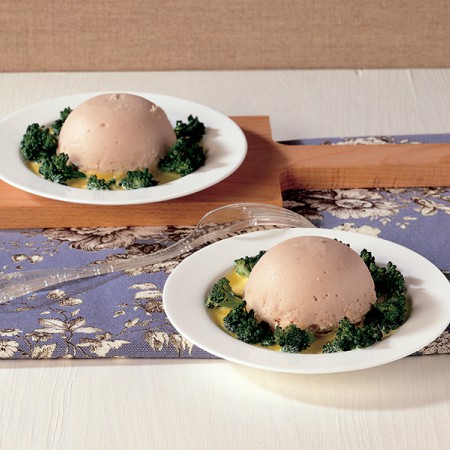 Chestnut Flan with Broccolini and Saffron Sauce