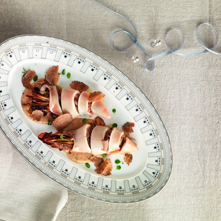 Stuffed Squid Over a Bread Cream