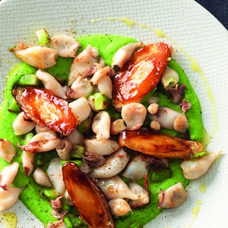 Baby Squid with Broccoli Cream and Parsnips