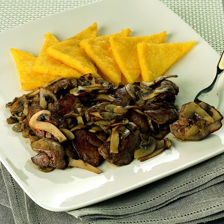 Livers and Mushrooms with Polenta Crostini