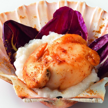 Scallops with Curry and Coconut Rice Cream