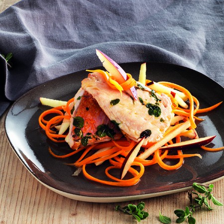 Lemon Mullet with Carrots and Apples