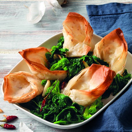 Phyllo Pastry Ravioli with Provolone and Broccoli Rabe