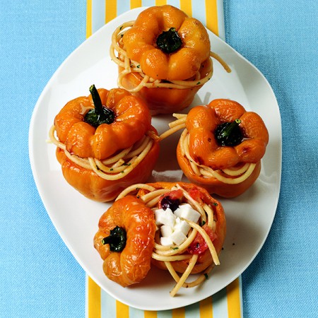 Spicy Bucatini-stuffed Peppers