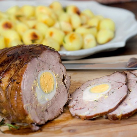 Stuffed Leg of Lamb and New Potatoes