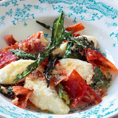 Ricotta Gnocchi With Vegetables and Prosciutto
