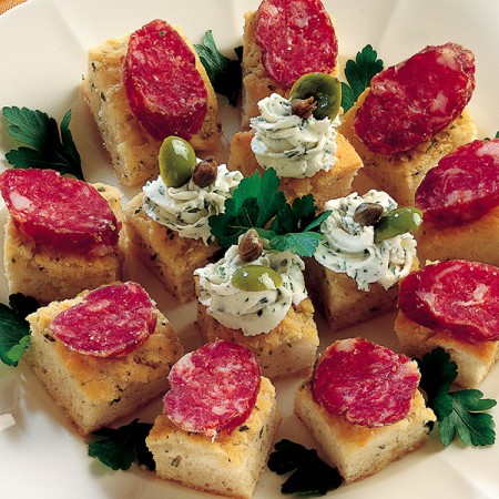 Salami and Goat's Cheese Focaccia with Herbs