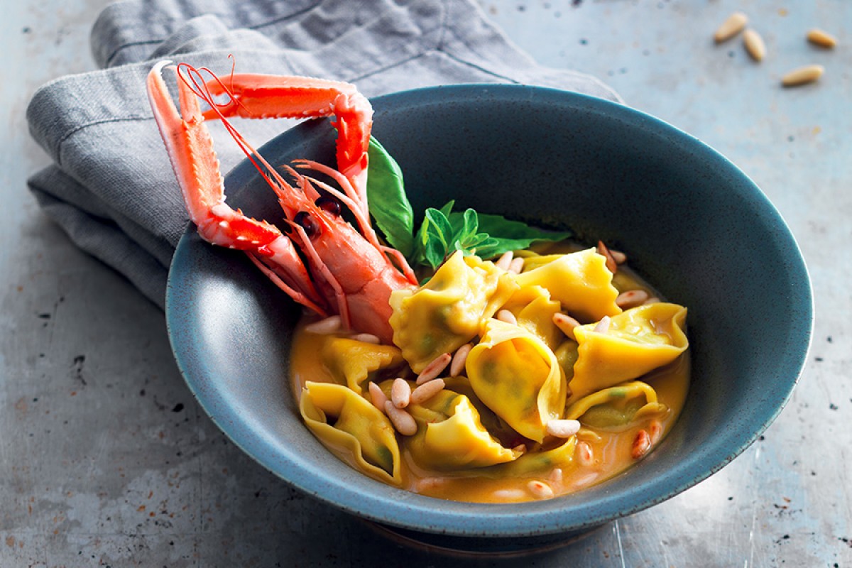 Scampi and Zucchini Ravioli with Bisque and Pine Nuts Recipe - La ...