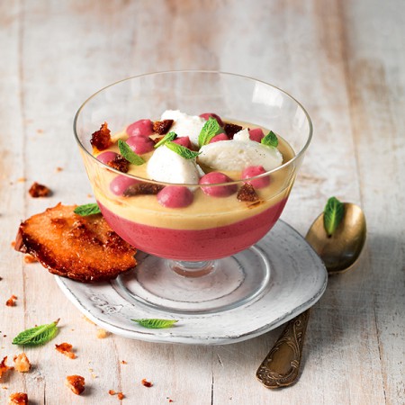 Cherry Mousse with Banana-Olive Oil Cream