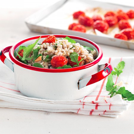 Barley Salad with Roast Tomatoes, Green Beans and Almonds