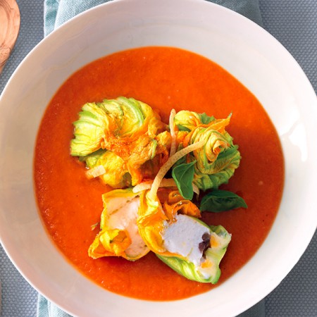 Ricotta-Stuffed Zucchini Blossoms With Lemongrass Tomato Sauce
