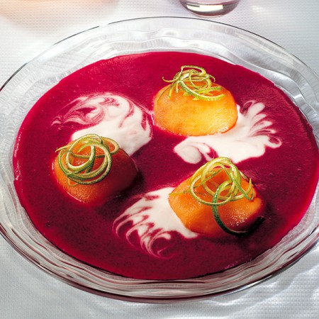 Loquats with Cherry Puree