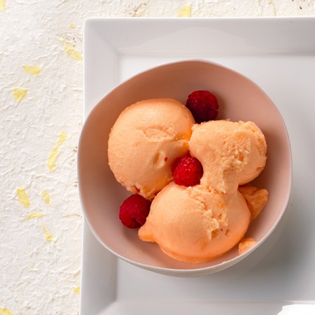 Melon Sorbet with Raspberries
