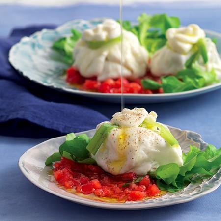 Eggplant and Tuna Burratine with Tomatoes and Basil