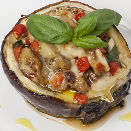 Eggplants Stuffed with Mozzarella and Cherry Tomatoes