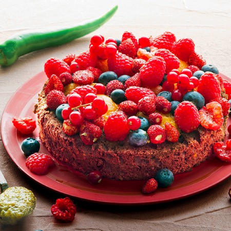 Chocolate Chili Cake with Berries