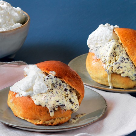 Maritozzi (sweet buns) with mint and Chocolate Coconut Gelato