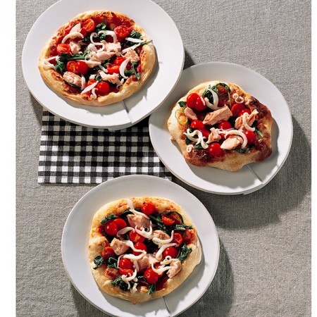 Pizza with Cherry Tomatoes, Cuttlefish and Salmon