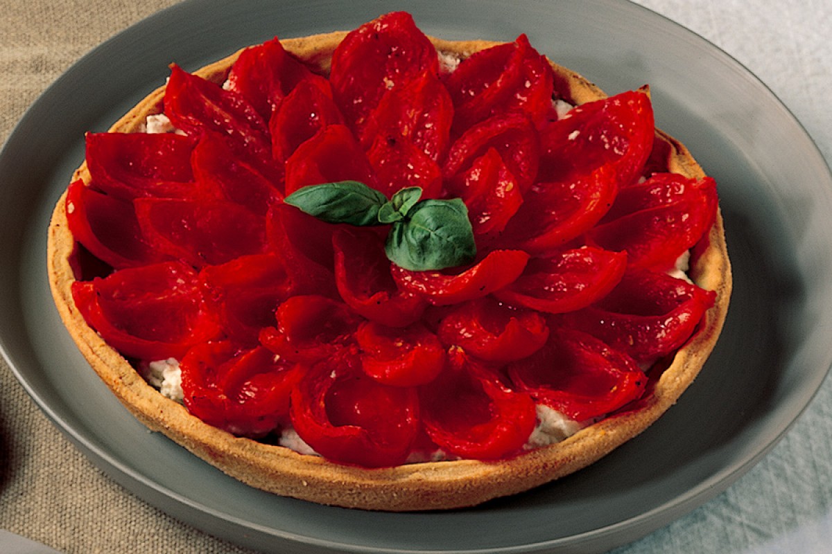 Basil Tart With Fresh Cheese and Roasted Tomatoes