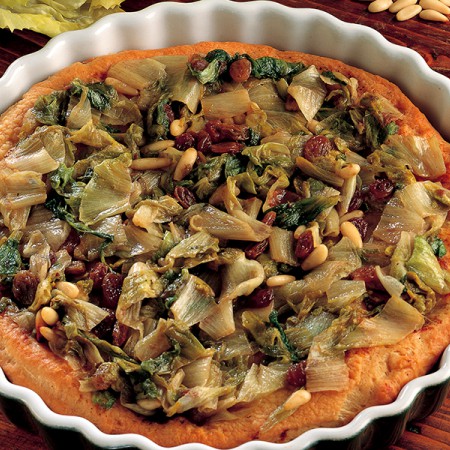 Pizza with Escarole, Raisins and Pine Nuts