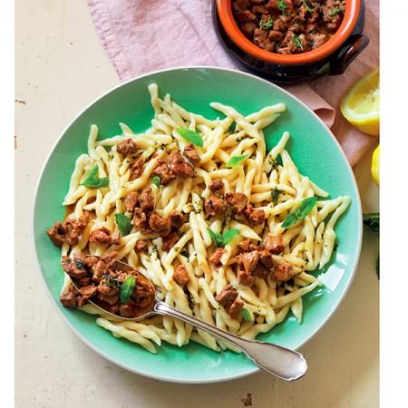 Trofie With Lamb Stew and Lemon Mint Sauce