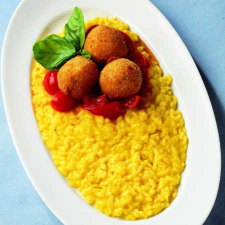 Spicy Tomato Risotto with Mozzarella Nuggets