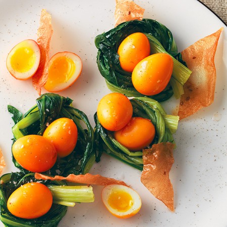 Quail Eggs with Turmeric and Puntarelle
