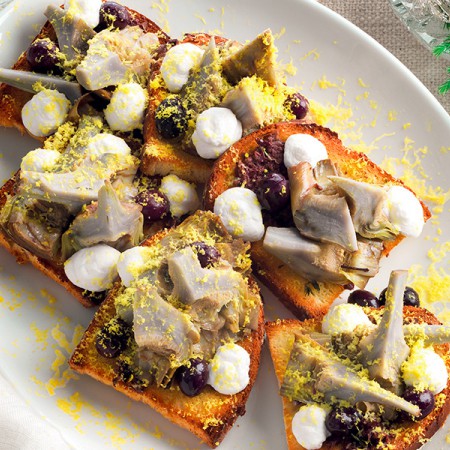 Mimosa Artichoke and Egg Crostini